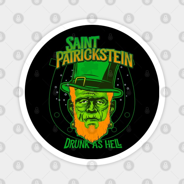 Saint Patrickstein drunk as hell Black Magnet by opippi